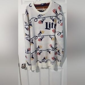 Festive Red and White Crewneck Sweater with Floral Motifs